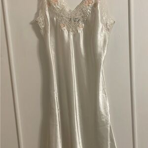 Vintage White Satin Nightgown with Lace